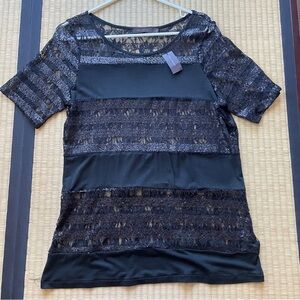 NEW The Limited Black Sequin Lace Short Sleeve Top